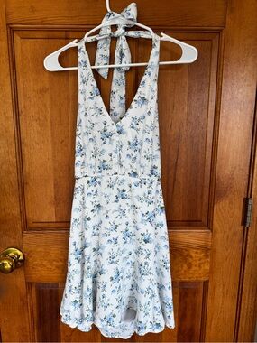 Altar'd State White Dress with Blue Floral Print